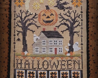 CROSS STITCH PDF Halloween Saltbox by Waxing Moon Designs