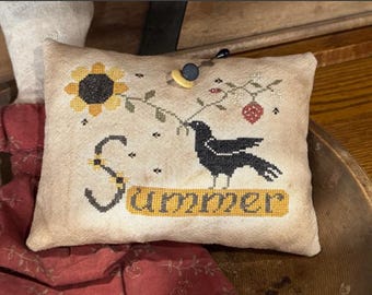 Summer Crow, Primitive Stitchin, Cross Stitch Pattern, PDF Download