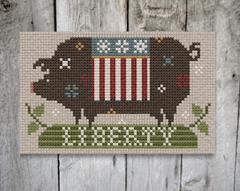 Liberty Pig, Acadia Stitchery, Cross Stitch Pattern, Digital PDF