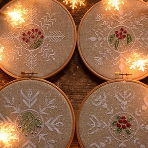 CROSS STITCH PDF Winter Berries & Snowflakes Ornaments by Punochka