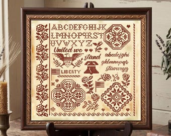 United We Stand Quaker, SamplersPrimitives, America 250 Cross Stitch Chart, Digital Download