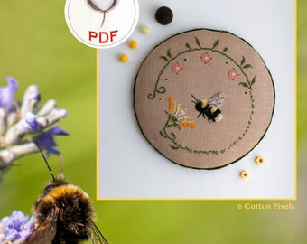 Summer Sound by Cotton Pixels, Bee, Cross Stitch, Digital Download