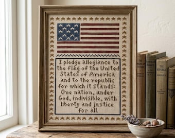 I Pledge by La-D-Da, PDF Download Patriotic Cross Stitch, American Flag, USA 250th Anniversary