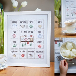 PDF-theepotkalender met gekruiste stiksels van Bluebird Needleworks