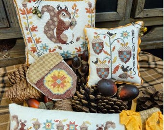 CROSS STITCH PDF Acorn Thieves by Quaint Rose Needle Arts