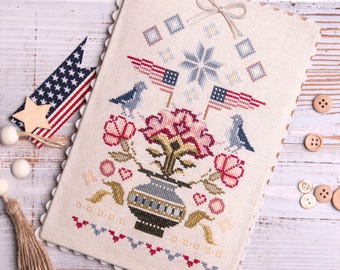 Blossoms for the Brave, SamplersPrimitives, America 250 Cross Stitch Chart, Digital Download