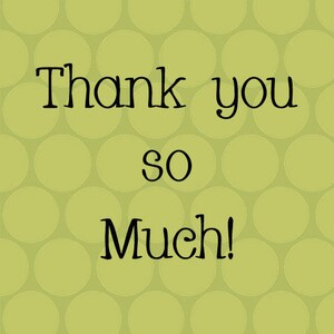 May include: A digital graphic with the words "Thank you so much!" in black script. The text is centered on a light green background with a pattern of evenly spaced, light green circles.