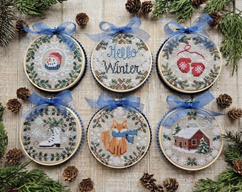 Winter Mini Rounds Cross Stitch PDF Pattern, Waxing Moon Designs