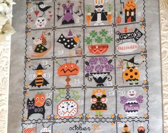Odrapany kalendarz Halloween, Cuore E Batticuore, wzór ściegu, cyfrowy plik PDF do pobrania