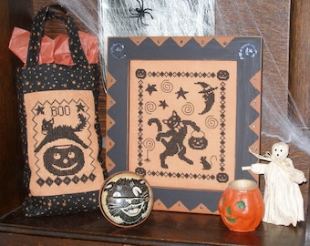 Black Cat's Halloween, Waxing Moon Designs, Cross Stitch Pattern, Digital Download PDF