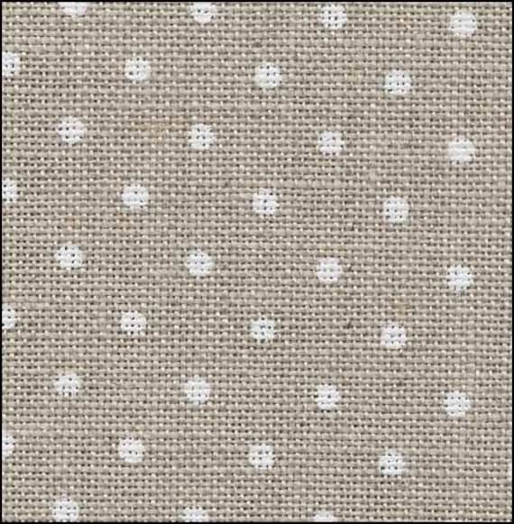 32 Belfast Raw Natural Linen Red Polka Dots Cross Stitch Fabric