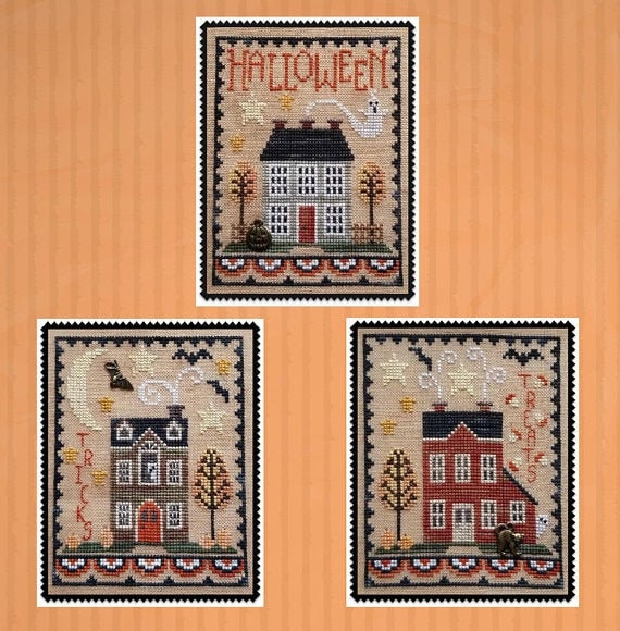 Halloween House Trio by Waxing Moon Designs, Cross Stitch Digital Download PDF