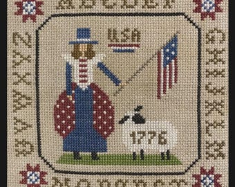 Americana Sampler 1776, Plum Pudding NeedleArt, Cross Stitch Pattern, America 250, Digital Download PDF