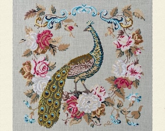 Dans Son Jardin de Roses Le Paon, Reflets de Soie, Cross Stitch Pattern, PDF