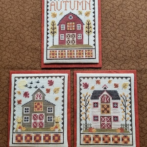 CROSS STITCH PDF Autumn Barn Trio by Waxing Moon Designs