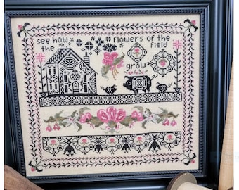 PDF DOWNLOAD "Quaint Quakers #1 Spring" • Counted Cross Stitch Digital Pattern by Quaint Rose Needle Arts • Sampler