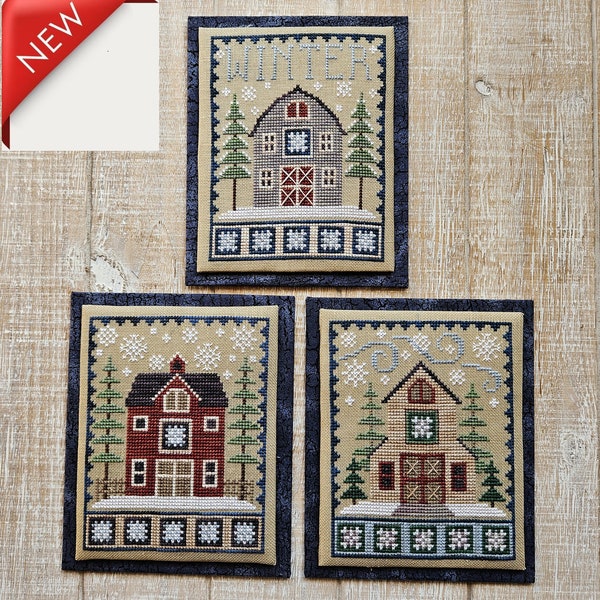 CROSS STITCH PDF Winter Barn Trio by Waxing Moon Designs - Con