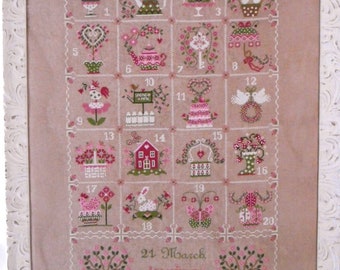 CROSS STITCH PDF Shabby Spring Calendar by Cuore e Batticuore (including inscription in English, French, and Italian)