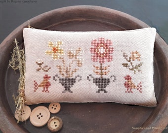 CROSSSTITCH DiGITAL PDF Garden Pincushion II by SamplersPrimitives