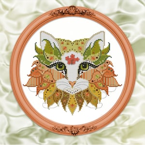 CROSS STITCH PDF Colorful Cats: Maple Leaf by Kitty And Me