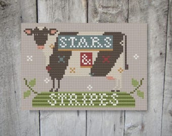 Patriotic Cow Cross Stitch PDF Pattern,  Acadia Stitchery
