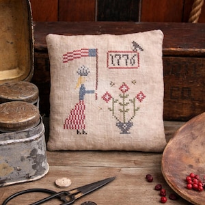 Lady Liberty 1776 Pillow by Primitive Stitchin Pattern, USA 250th Anniversary (Digital Download)