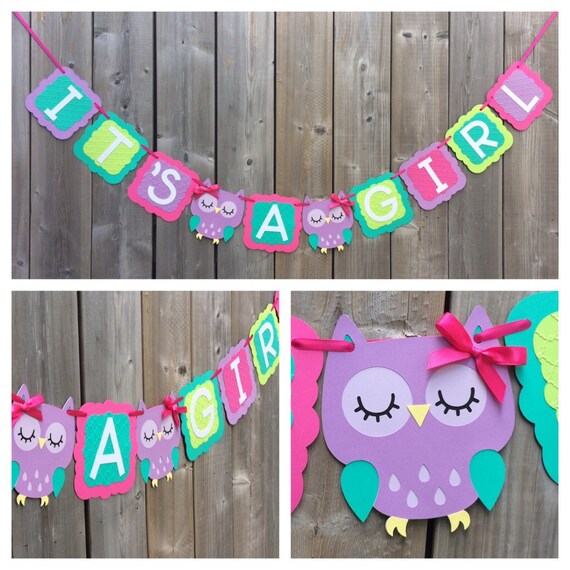 It S A Girl Owl Banner Pink Purple Owl Banner Baby Etsy