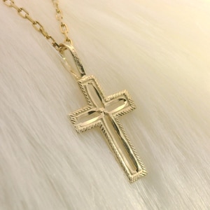14k Solid Gold Cross Pendant, Crucifix Pendant, Religious Necklace Charm Tiny Pendant 1