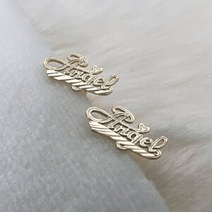 14k Angel Earring, Angel Script Studs