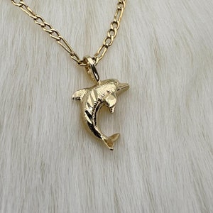14k Dolphin Charm, Gold Dolphin Pendant Necklace, Ocean Lover