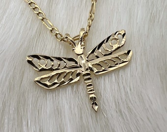14k Dragon Fly Pendant, Gold Fire Fly Charm, Dainty Dragon Fly Necklace
