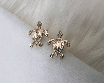 14k Turtle Earrings, Sea Turtle Studs