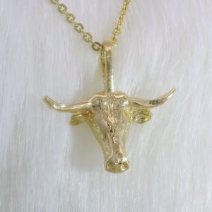 14k Bull Head Pendant, Beautiful Simple Modern Solid 14k Gold Bull Charm, 3D Wildlife Western Cowboy Bull Necklace