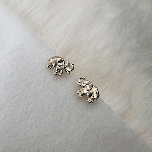 14k 3D Elephant Earrings, Elephant Studs