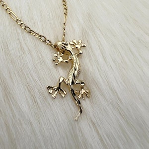 14k Solid Gold Lizard Pendant: 3D Gecko Necklace, Reptile Charm