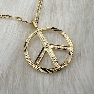 14k Solid Gold Peace Sign Necklace Pendant - Diamond Cut