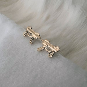 14k Gold Gun Earring, UZI Post Earring