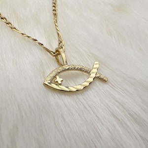 14K Yellow Gold Christian Fish With Jesus Charm / Pendant, Made In