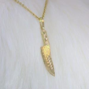 14K Gold Chef Knife Charm Necklace: 3D Butcher Pendant