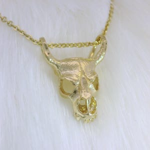 14k Bull Skull Pendant, Beautiful Simple Modern Solid 14k Gold Bull Head Skeleton Charm, 3D Wildlife Western Cowboy Bull Necklace