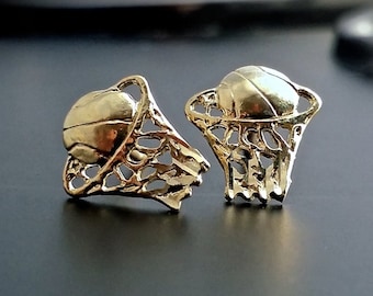 14k Basketball Earring, Hoops Post Earring