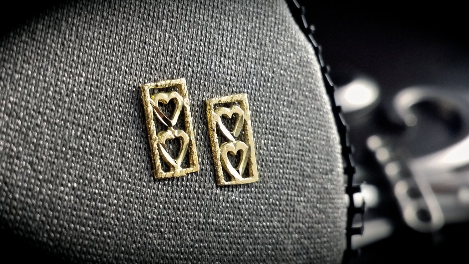14k Cinder Hearts Earrings, Lover's Hearts Post Earrings