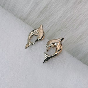 14k Dolphin Earrings, Dolphin Studs