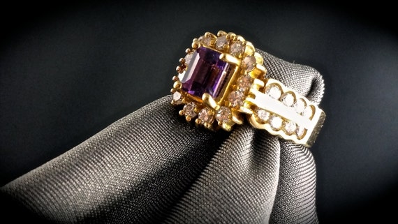 14k Vintage Amethyst Ring With Diamonds, .86 Cara… - image 3