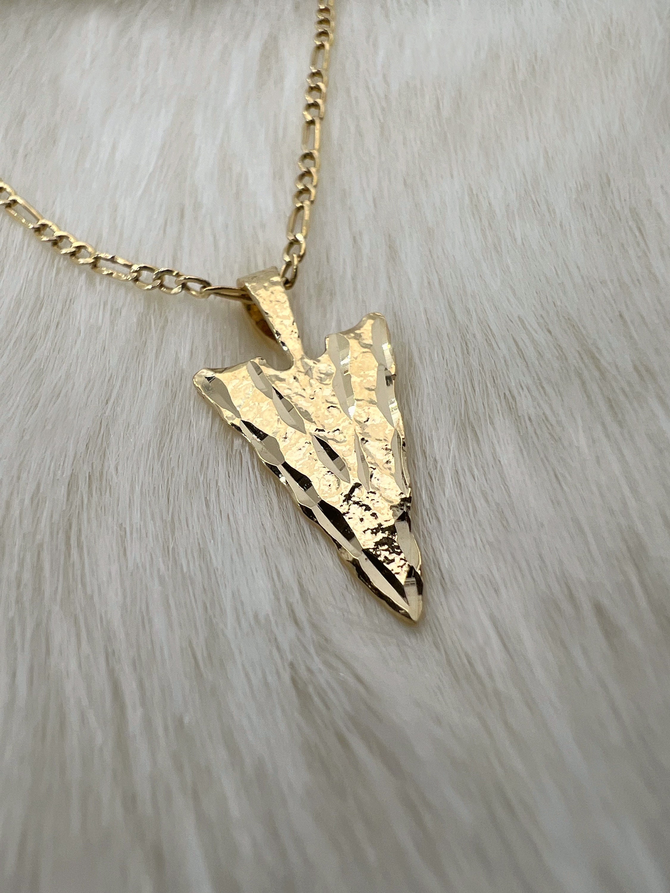 14k Solid Gold Arrowhead Pendant: 3D Spear Head Charm