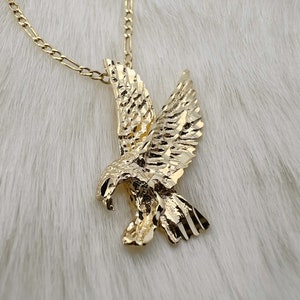 14k Gold Flying Eagle Pendant: 3D American Bald Eagle Charm