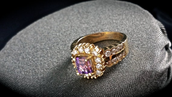 14k Vintage Amethyst Ring With Diamonds, .86 Cara… - image 4