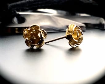 14k Rose Earrings, Flower Post Earrings