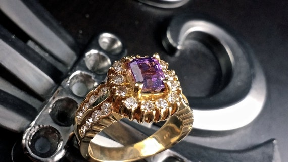14k Vintage Amethyst Ring With Diamonds, .86 Cara… - image 1