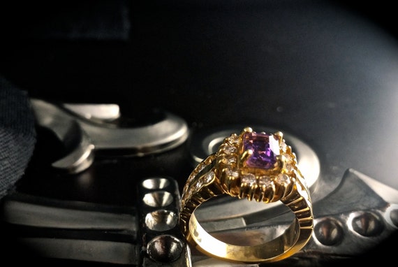 14k Vintage Amethyst Ring With Diamonds, .86 Cara… - image 2